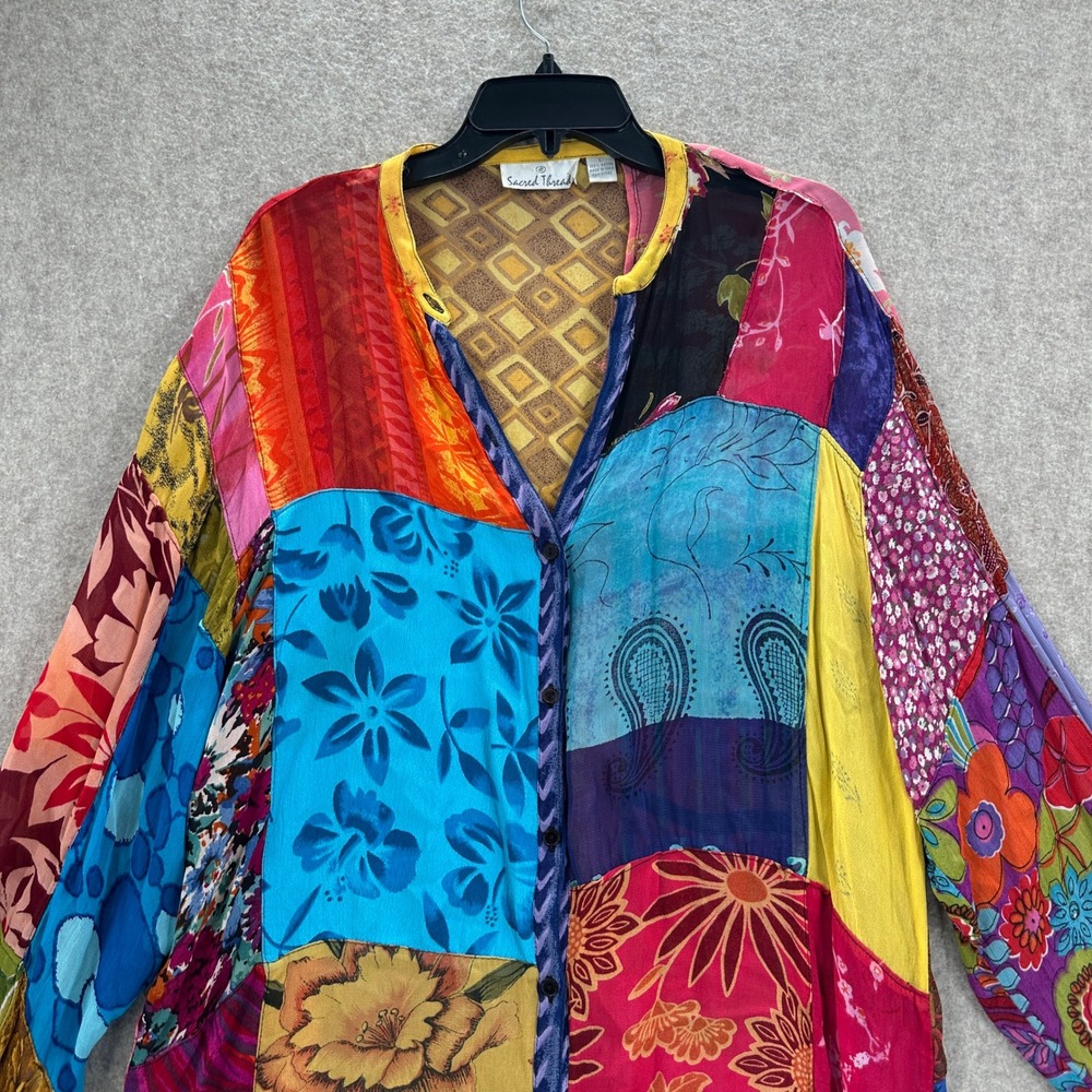 Sacred Threads Large Patchwork Button Chiffon Tun… - image 3
